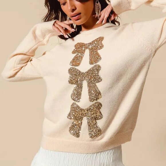 SO ME Sequins Bow Ribbon Embellished Christmas Sweater - Picture 4 of 8